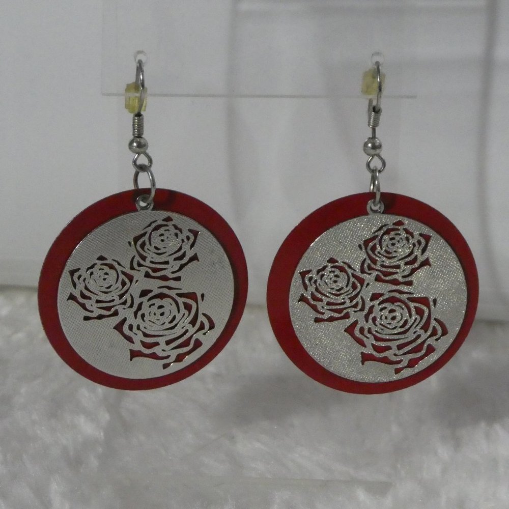 Red and Silver Round Earrings